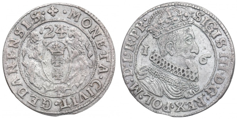 Sigismund III, 18 groschen 1623/4, Danzig Ładnie zachowany egzemplarz. Awers: he...