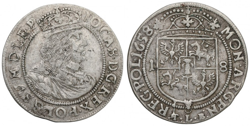 John II Casimir, 18 groschen 1658, Cracow Obiegowy, czytelny egzemplarz. Odmiana...