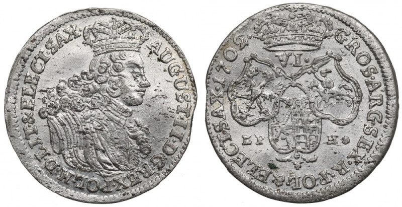 Germany, Saxony, Friedrich August I, 6 groschen 1702, Leipzig Piękny, okołomenni...