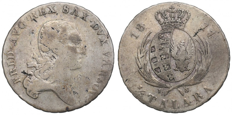 Duchy of Warsaw, 1/3 thaler 1811 Ładny obiegowy egzemplarz. Awers: popiersie ksi...