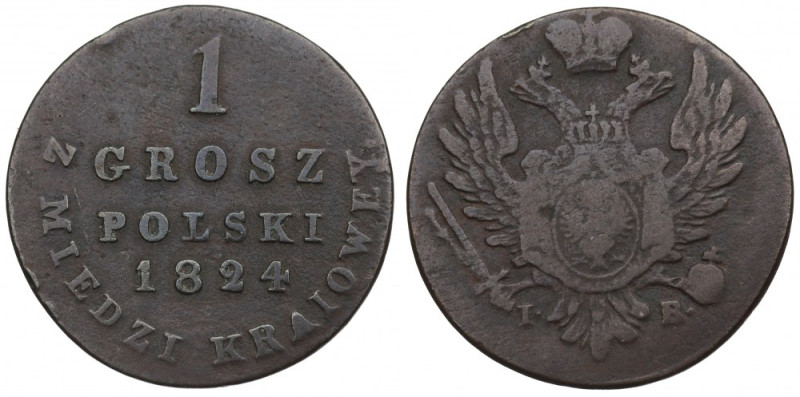 Kingdom of Poland, Alexander I, 1 groscehn 1824 Ładny, obiegowy przykład grosza....