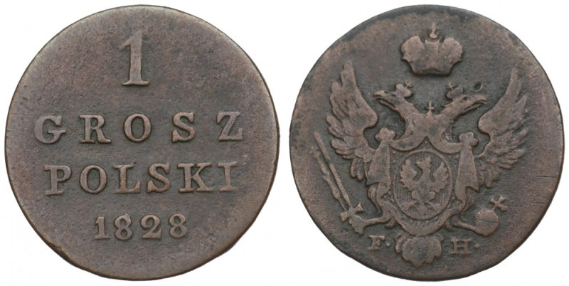 Kingdom of Poland, Nicholas I, 1 groschen 1828 FH Obiegowa, w pełni czytelna gro...