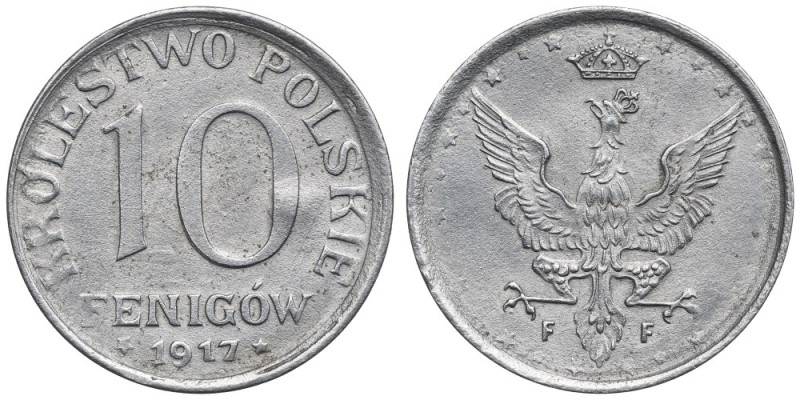 Kingdom of Poland, 10 pfennig 1917 Ładnie zachowany egzemplarz rzadkiej odmiany ...