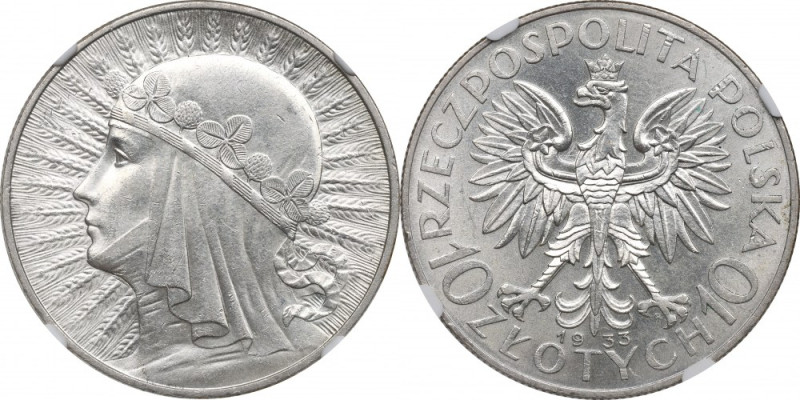 II Republic of Poland, 10 zlotych 1933 - NGC MS62 Pięknie zachowana 10tka. Pozyc...