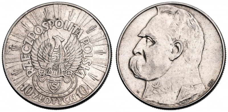 II Republic of Poland, 10 zloty 1934 Riffle eagle Ładnie zachowany egzemplarz. P...