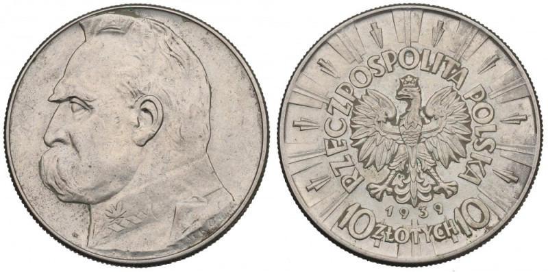 II Republic of Poland, 10 zloty 1939 Pilsudski Bardzo ładny, ostatni rocznik 10-...