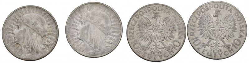 II RP, Zestaw 10 złotych 1933 Głowa kobiety Obiegowe egzemplarze.