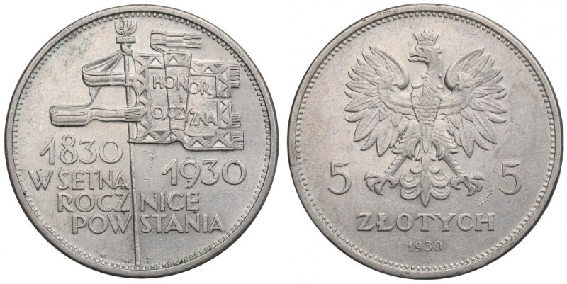 II Republic of Poland, 5 zloty 1930 November uprising Bardzo ładny egzemplarz. P...