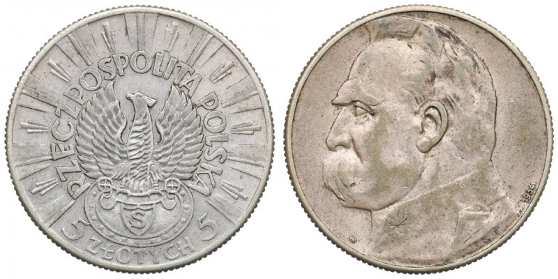 II Republic of Poland, 5 zloty 1934 Riffle Eagle Obiegowy, naturalny przykład lu...