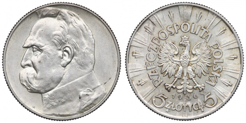 II Republic of Poland, 5 zloty 1936 Pilsudski Piękny, okołomenniczy egzemplarz. ...