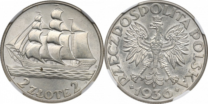 II Republic of Poland, 2 zlote 1936, Ship - NGC MS63 Piękny egzemplarz ze świetn...