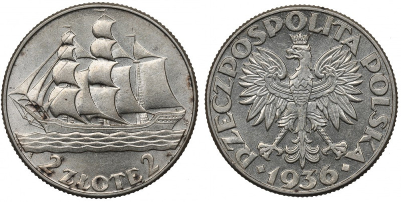 II Republic of Poland, 2 zlote 1936, Ship Bardzo ładny egzemplarz z dobrze zacho...