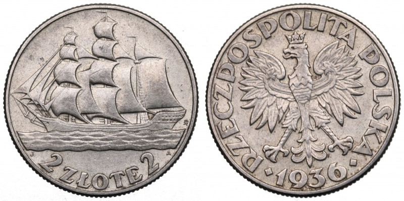 II Republic of Poland, 2 zlote 1936, Ship Ładny egzemplarz. Nominał wprowadzony ...