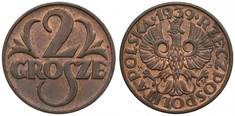 II Republic of Poland, 2 groschen 1939 Piękny egzemplarz z pojedynczymi skazami....