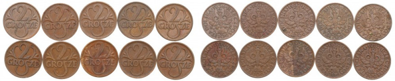 II RP, Zestaw 2 grosze 1937-39 Bardzo ładnie zachowane.