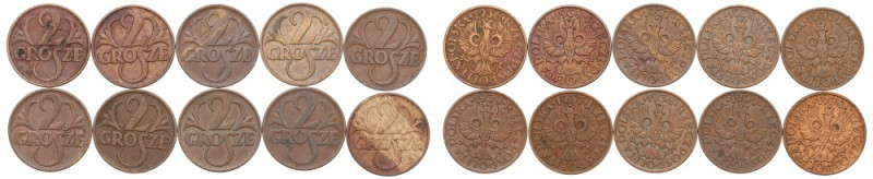 II RP, Zestaw 2 grosze 1937-39 Bardzo ładnie zachowane.