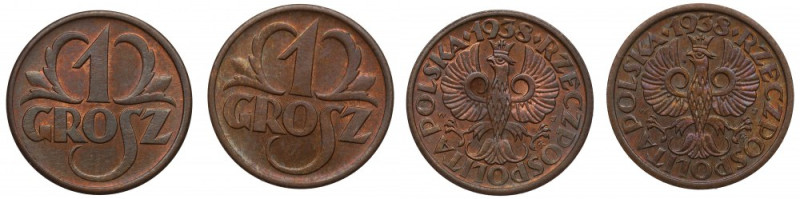 II RP, Zestaw 1 grosz 1938 Piękne egzemplarze.