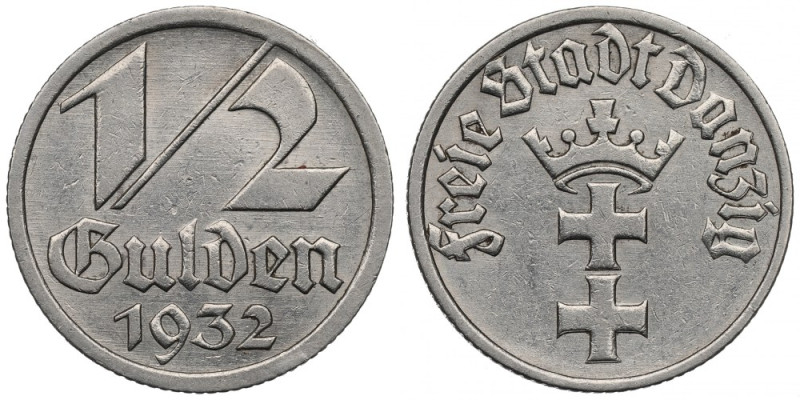 Free city of Danzig, 1/2 gulden 1932 Ładnie zachowana połówka. Reference: Parchi...