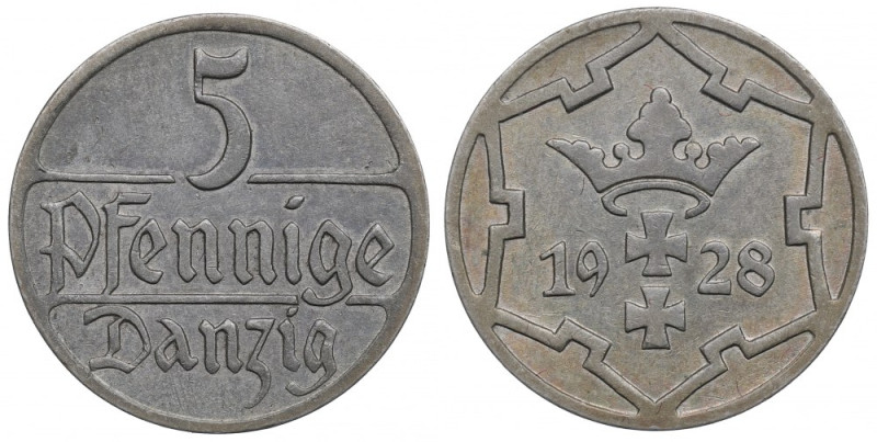 Free City of Danzig, 5 pfennig 1928 Ładny przykład niższego nominału. 
Grade: X...