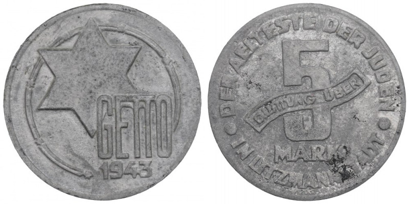 Litzmannstadt Ghetto, 5 mark 1943 Ładnie zachowany egzemplarz. 
Grade: VF+