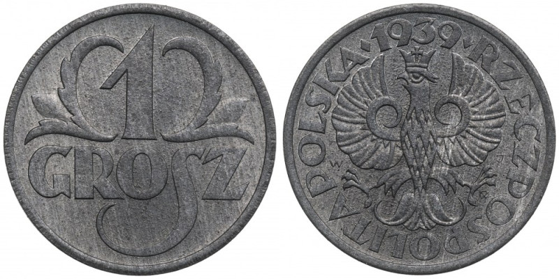 GG, 1 grosz 1939 Piękny, menniczy egzemplarz z dużą ilością połysku. Rzadziej sp...