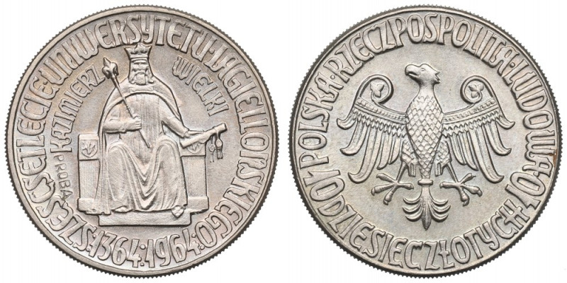PRL, 10 złotych 1964 Kazimierz III Wielki - napis wklęsły Próba CuNi Piękny, men...