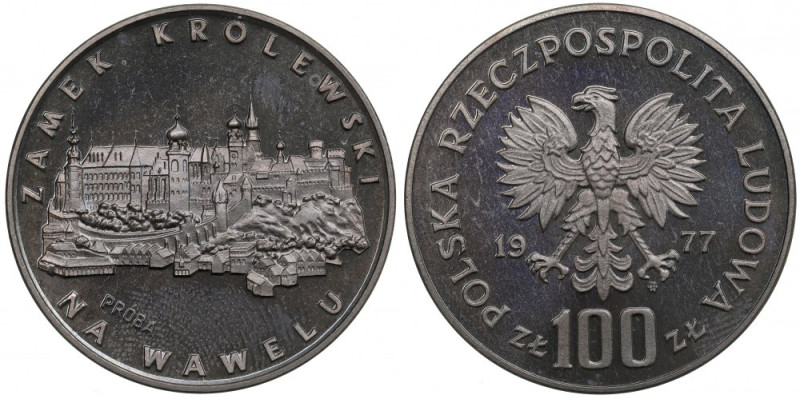 PRL, 100 złotych 1977 Zamek na Wawelu - Próba Nikiel Odcisk palca. Nakład 500 sz...