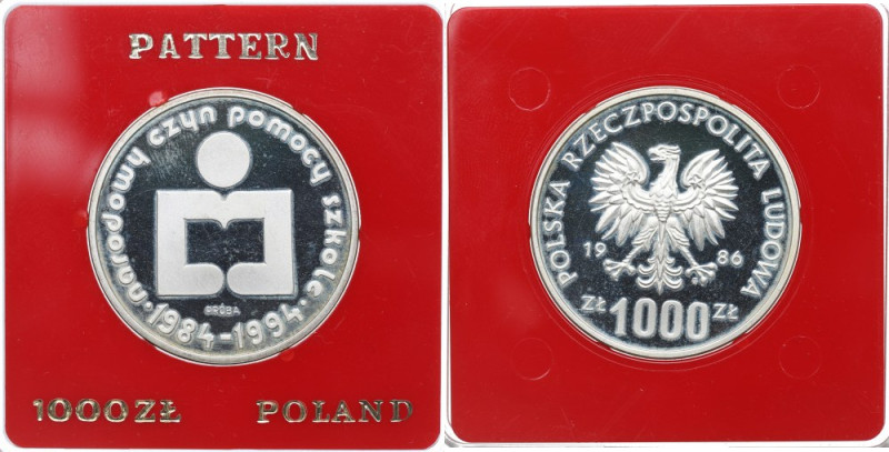 PRL, 1.000 złotych 1986 Narodowy czyn pomocy szkolnej - Próba Ag Próba w srebrze...