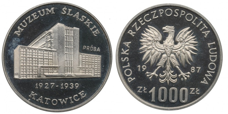 PRL, 1.000 złotych 1987 Muzeum Śląskie w Katowicach - Próba Skazy tła, naloty. S...