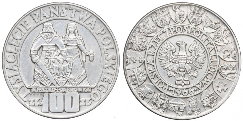 Peoples Republic of Poland, 100 zloty 1966 Piękny okołomenniczy egzemplarz w del...