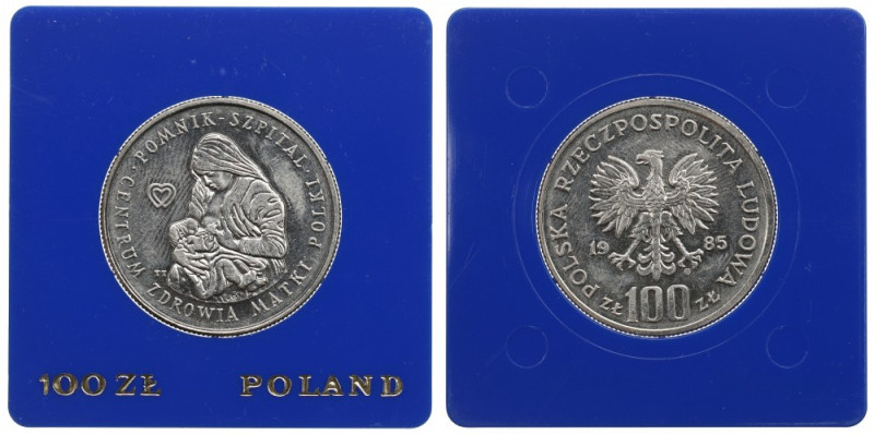 PRL, 100 złotych 1985 CZMP Odciski palców. Etui przeznaczone dla monet srebrnych...