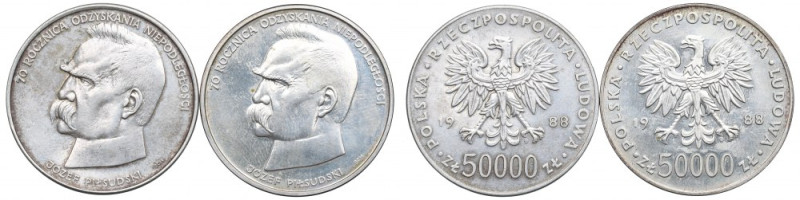 PRL, Zestaw 50.000 złotych 1988 Piłsudski Bardzo ładne egzemplarze.