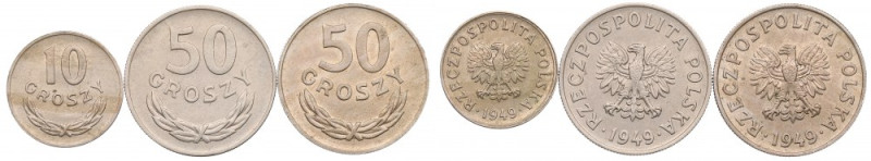 PRL, Zestaw 10-50 groszy 1949 CuNi Wyselekcjonowane egzemplarze.