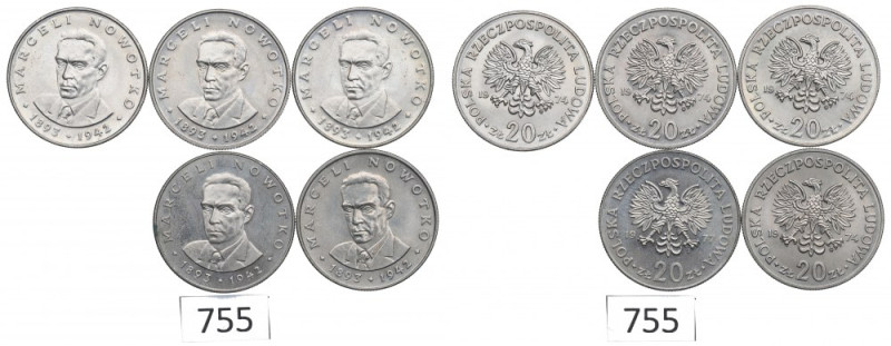 PRL, Zestaw 20 złotych 1974-77 Nowotko Bardzo ładne egzemplarze.
