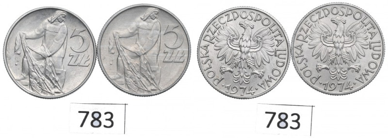 Peoples Republic of Poland, lot 5 zloty 1974 - mint error Piękne egzemplarze. 
...