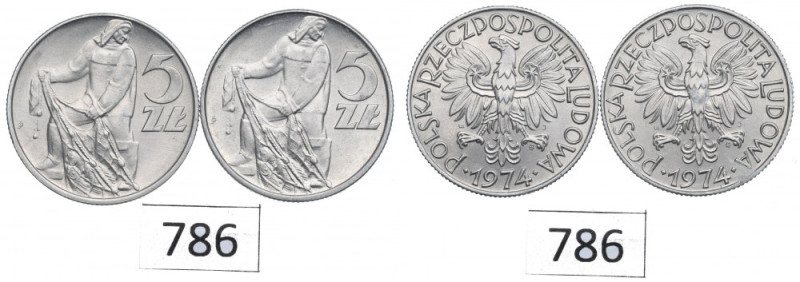 Peoples Republic of Poland, lot 5 zloty 1974 - mint error Piękne egzemplarze. 
...