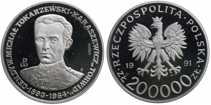 III RP, 200.000 złotych 1991 'TORWID' - Próba Nikiel Piękny egzemplarz z pojedyn...