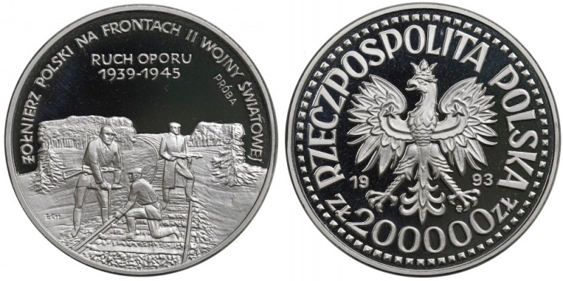 III RP, 200.000 złotych 1993, Ruch Oporu 1939-1945 - Próba Nikiel Znakomity, men...