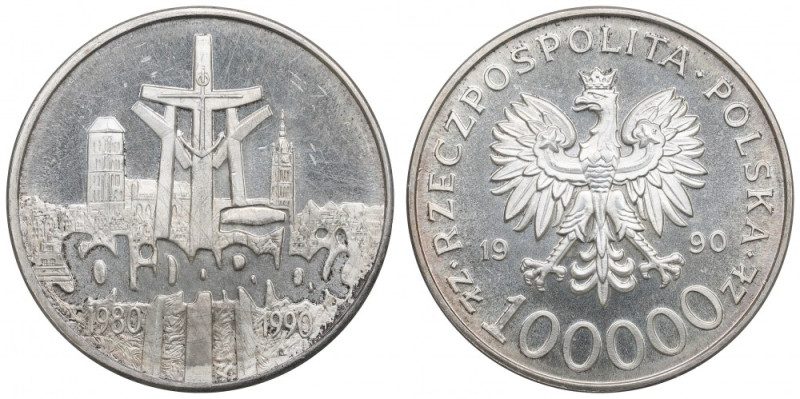 III RP, 100.000 złotych 1990 Solidarność typ A Liczne skazy. Reference: Parchimo...