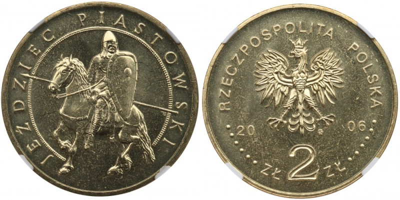III RP, 2 złote 2006 Jeździec Piastowski - NGC MS66 Piękny egzemplarz w gradingu...