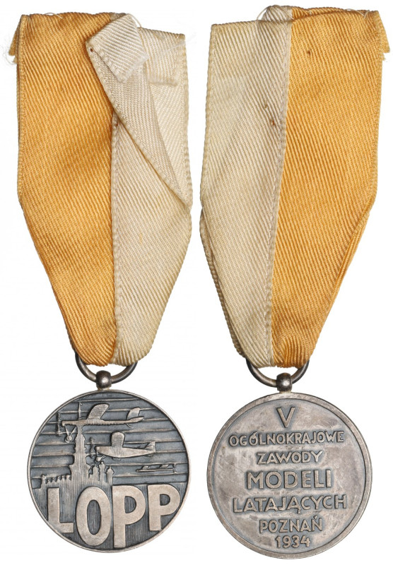 II RP, Medal Zawody Modeli Latających L.O.P.P Poznań 1934 Ciekawsze odznaczenie....