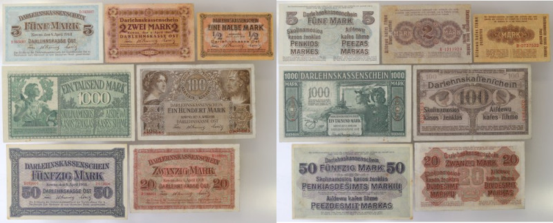 Ober-Ost, Zestaw 1/2-1000 marek Zbiór banknotów w przyjemnej dla oka prezencji....