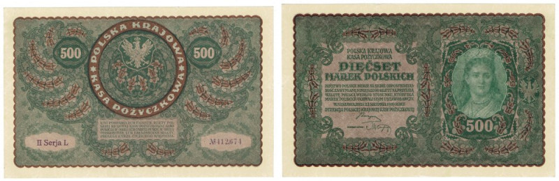 II RP, 500 marek polskich 1919 II SERJA L - RZADKI Bardzo ładnie zachowany bankn...