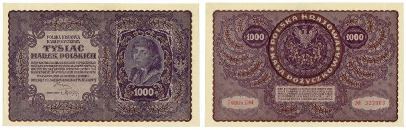 II RP, 1000 marek polskich 1919 I seria BM Pięknie zachowany banknot z paczki ba...