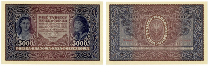 II RP, 5000 marek polskich 1920 III SERJA H Banknoty popularne obiegowym stanie ...