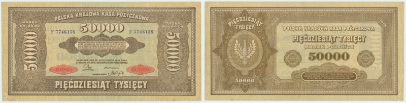 II RP, 50.000 marek polskich 1922 F Banknot w wizualnie dobrej kondycji, z widoc...