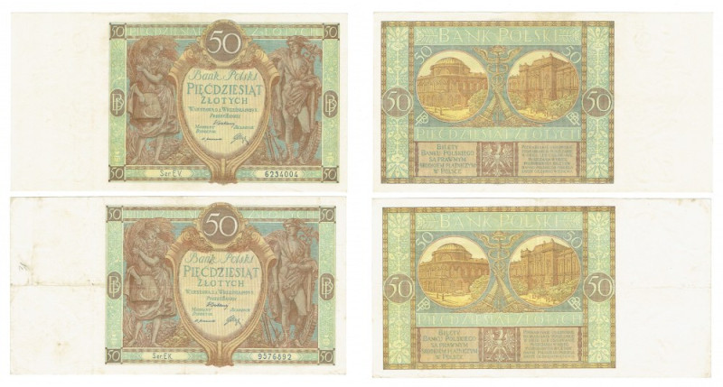 II RP, Zestaw 50 złotych 1929 Zestaw 2 szt ser. EV. i EK Ładne naturalne stany z...