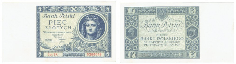 II RP, 5 złotych 1930 BU Egzemplarz w bardzo ładnym stanie zachowania, zbliżonym...