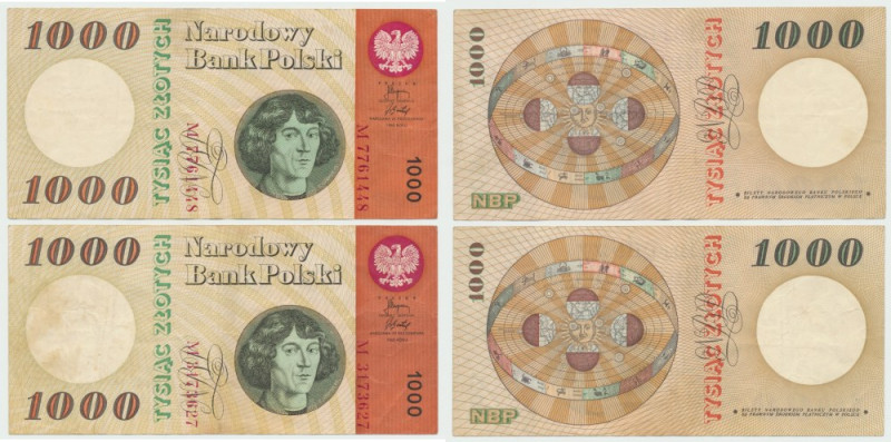 PRL, 1000 złotych 1965 Kopernik - zestaw 2 egzemplarze Rzadsze poszukiwane bankn...