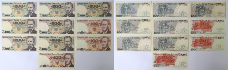 PRL, Zestaw 100 złotych 1982-88 Zestaw banknotów w kondycji obiegowej.